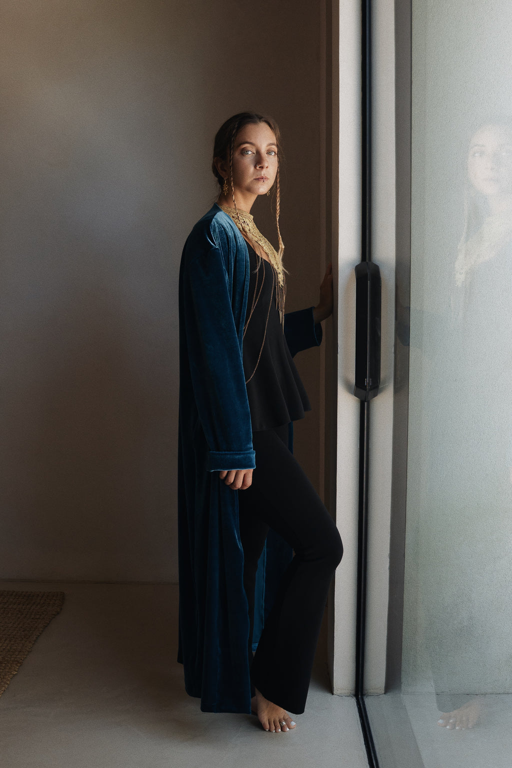 Kimono Shanti Velvet - Petroleum blue