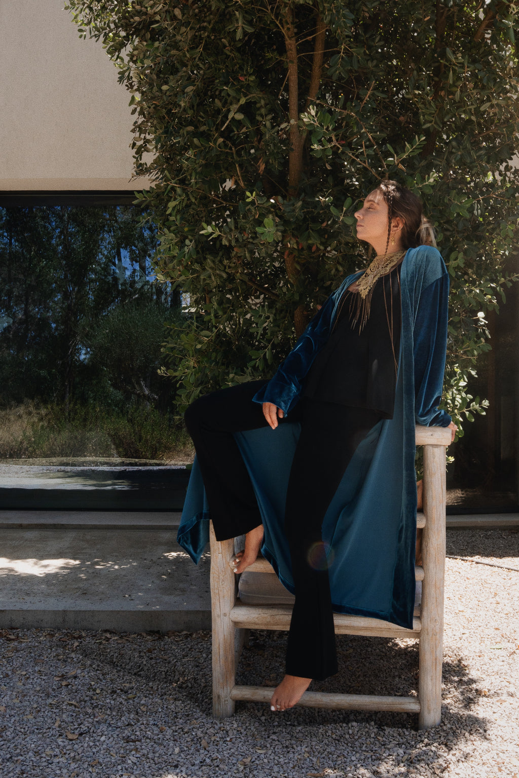 Kimono Shanti Velvet - Petroleum blue