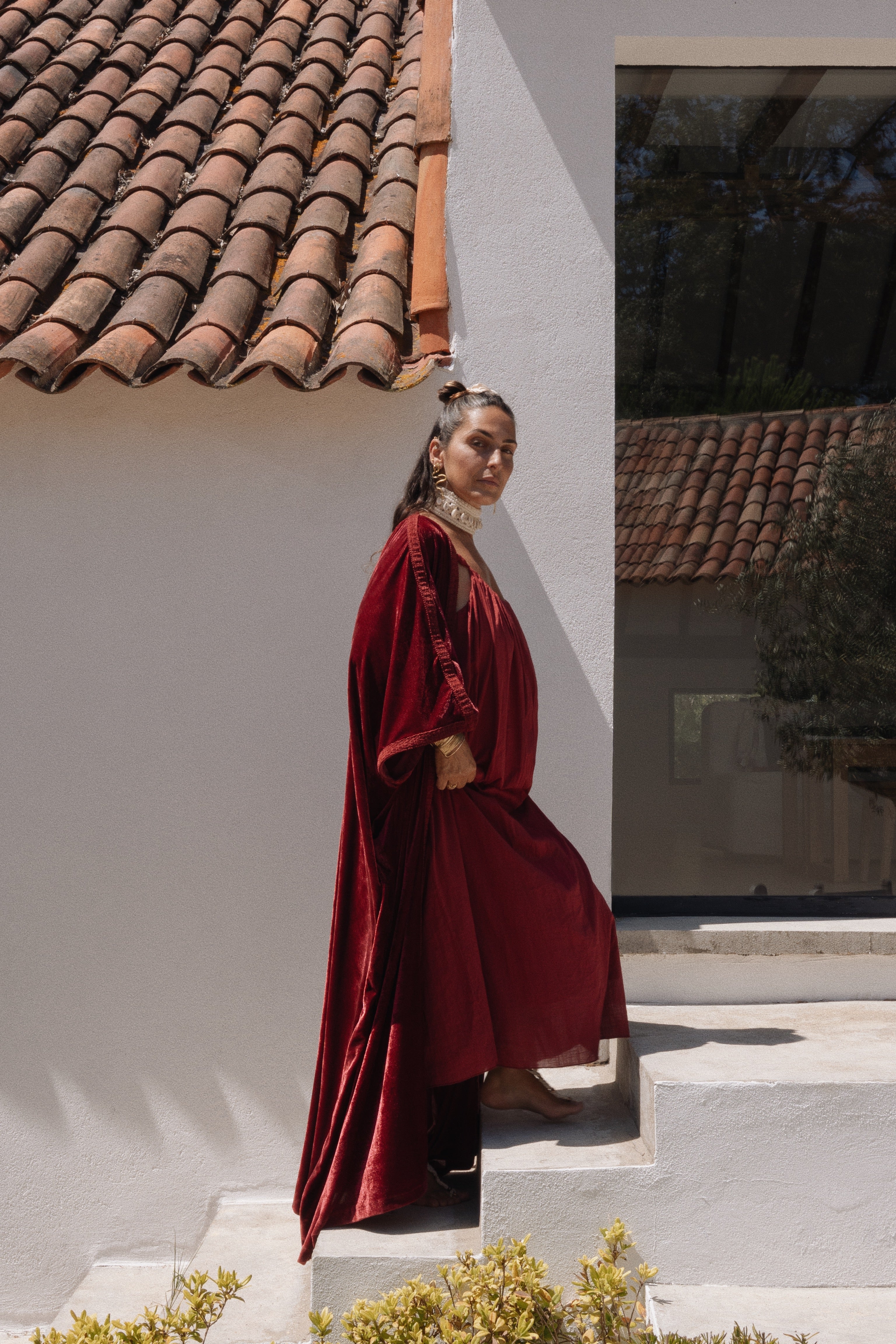 Kimono Gaia Veludo Bordeaux