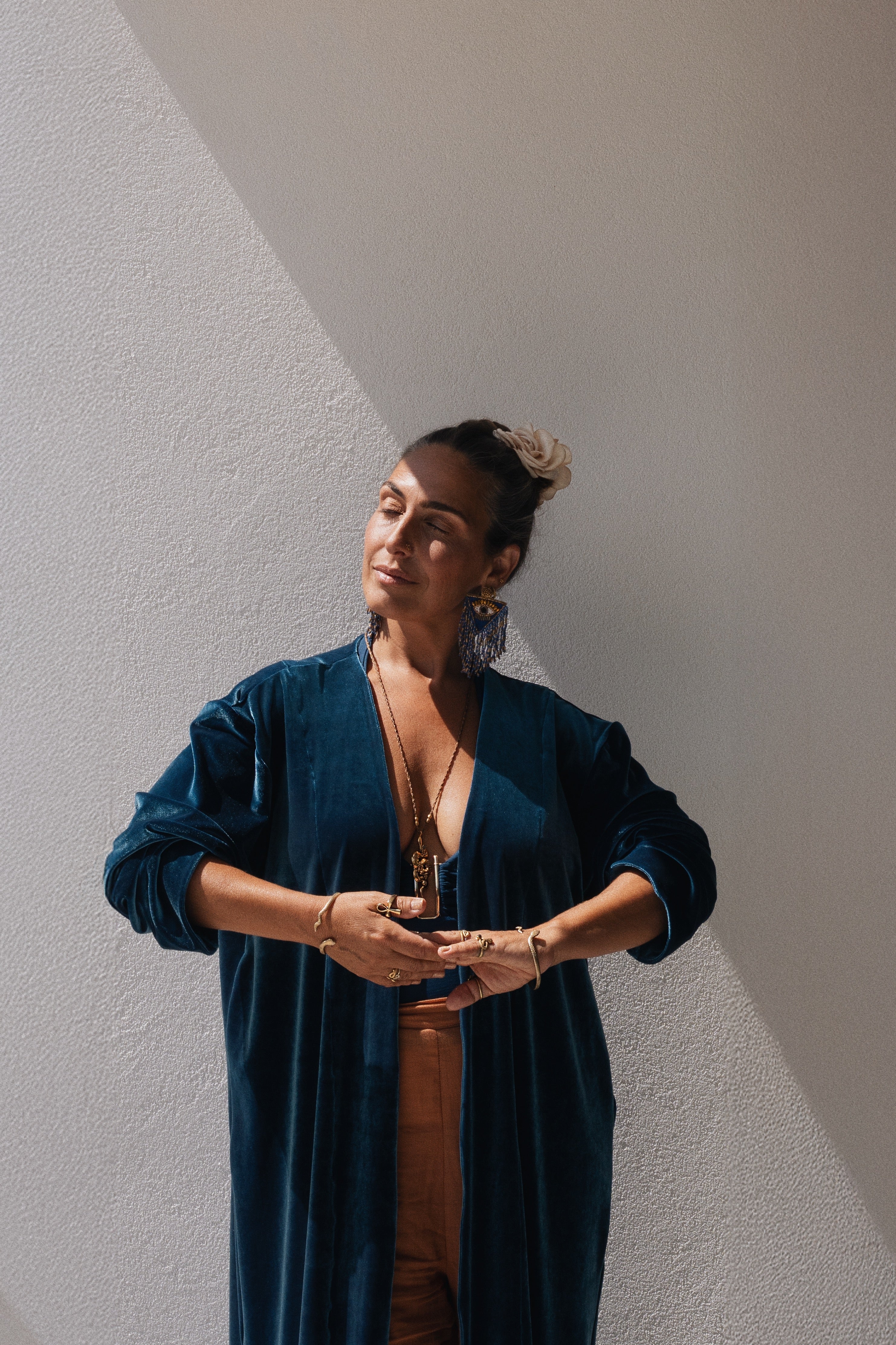 Kimono Shanti Velvet - Petroleum blue