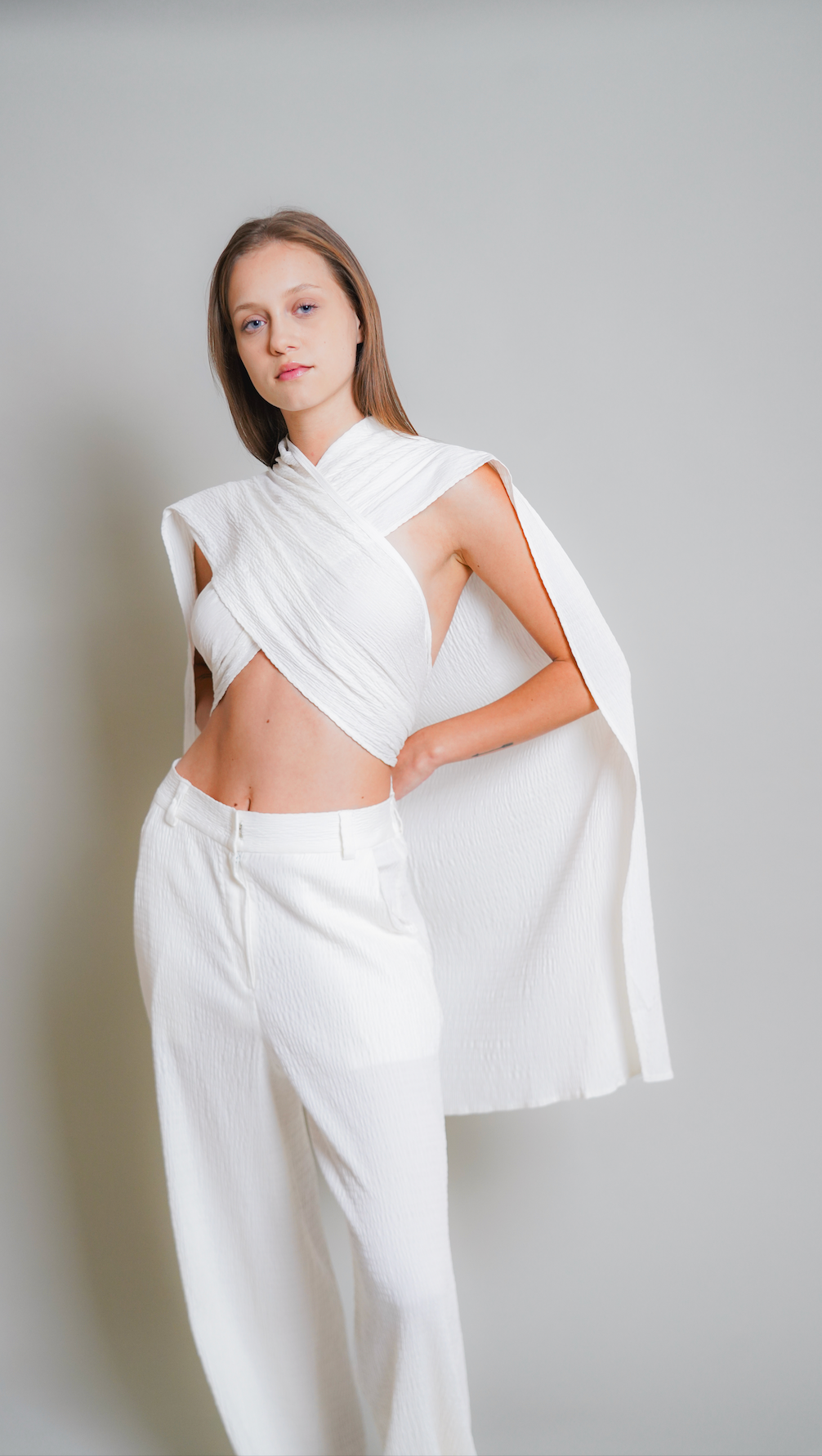 Convergence | White Cross-Over Top with Trousers