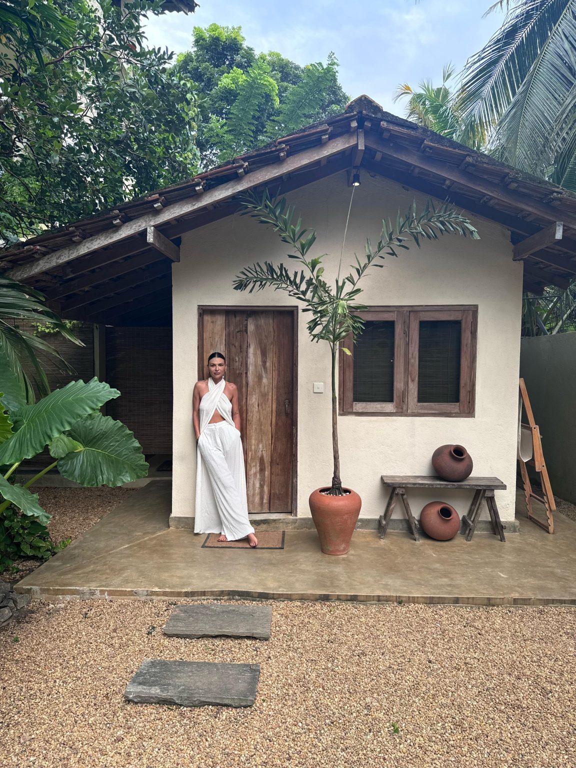 Convergence | White Cross-Over Top with Trousers